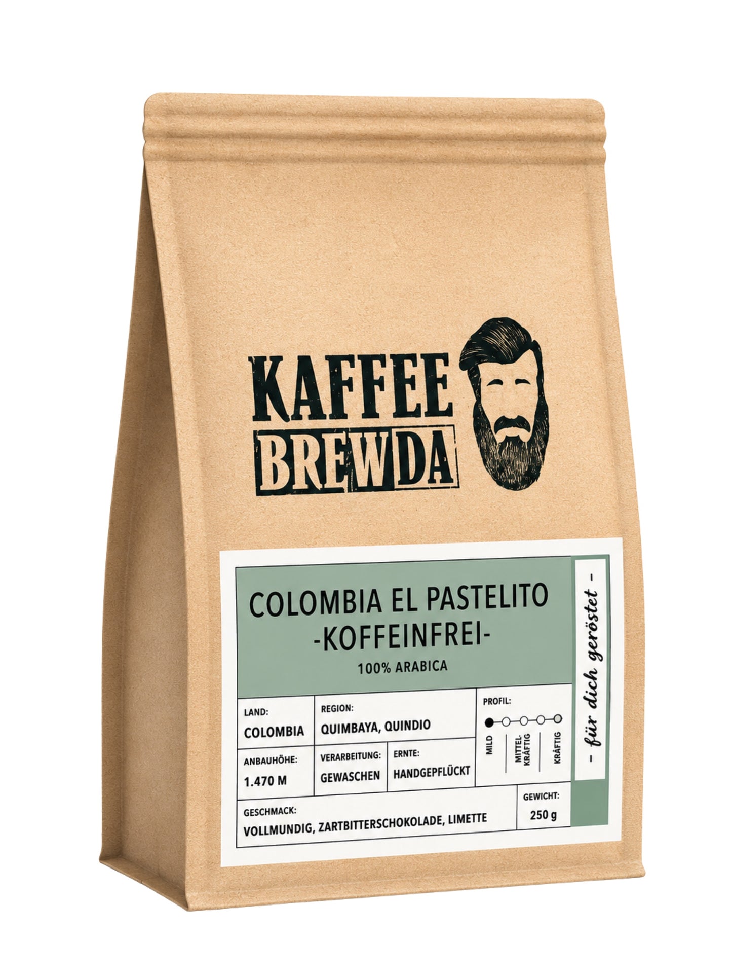 Colombia El Pastelito koffeinfrei 250g Kaffee Brewda