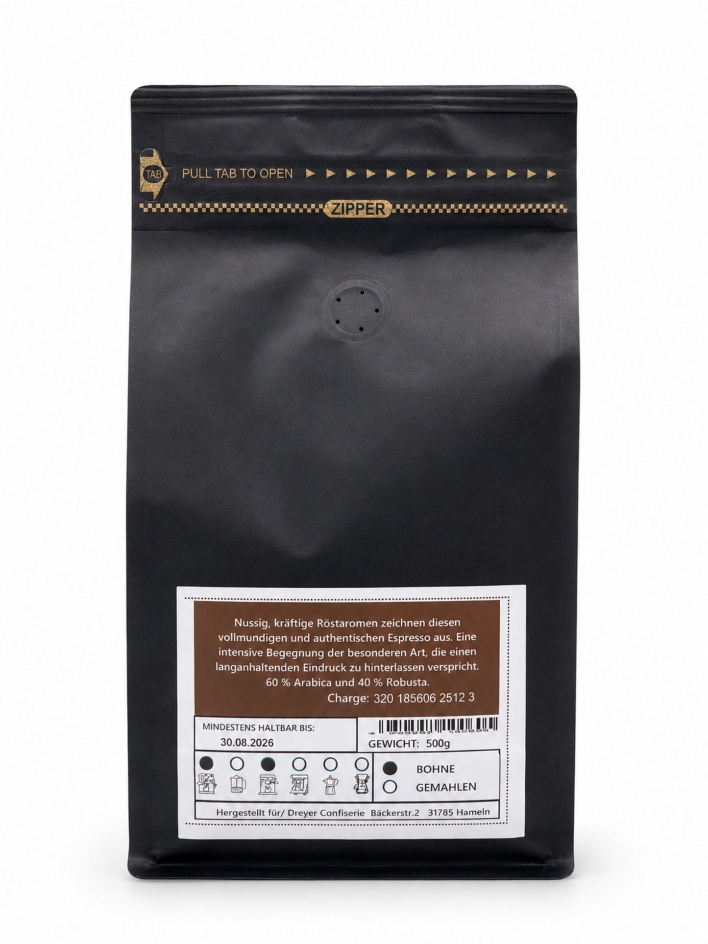 Espressimo Espresso Bohne 500g Dreyer Confiserie Rückseite