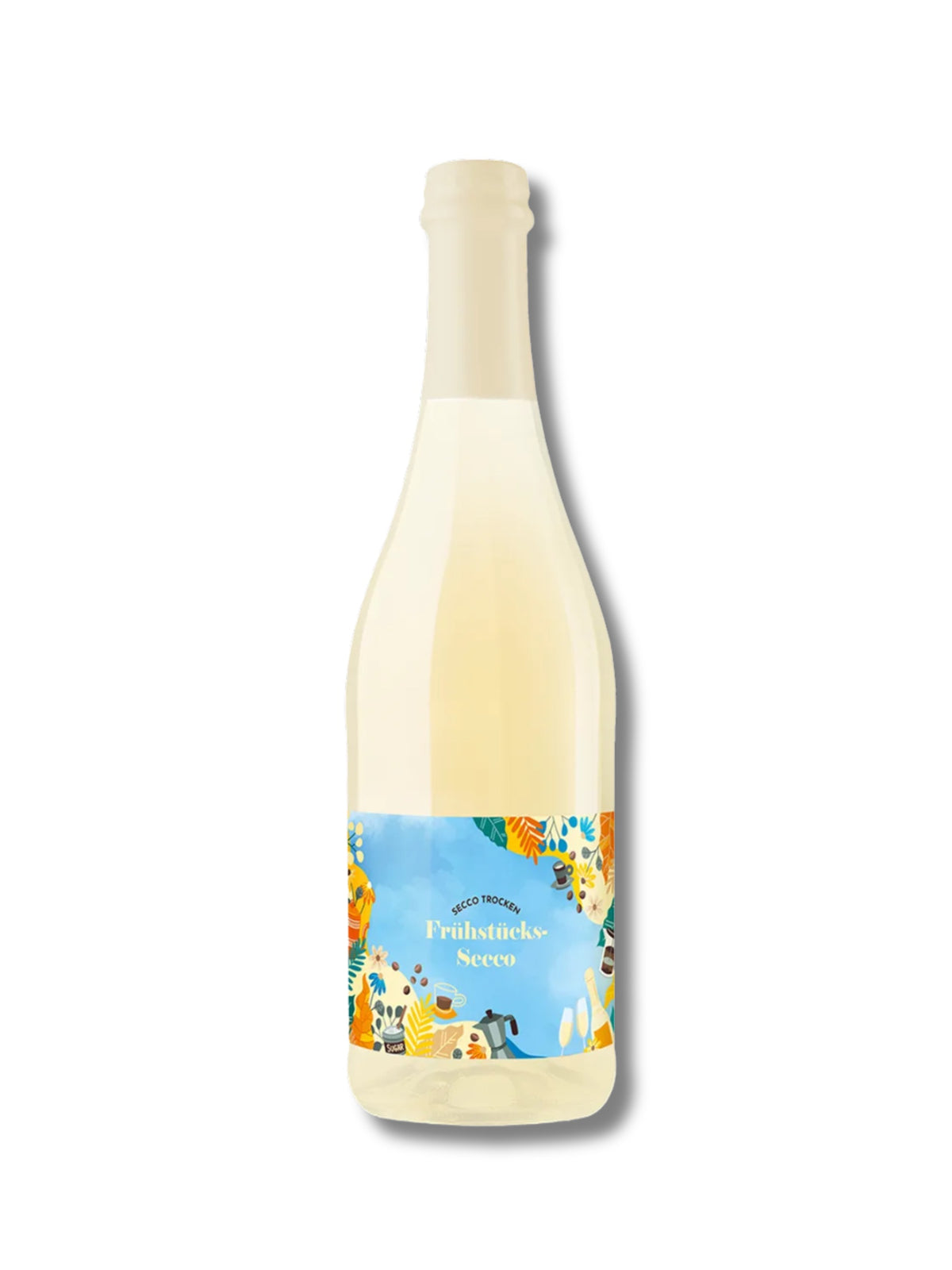 Frühstücks-Secco 0,75 l – trockener Secco mit Litschi-, Pfirsich- und Holunderblütennote von Wein & Secco Köth, erhältlich in der Dreyer Confiserie in Hameln.