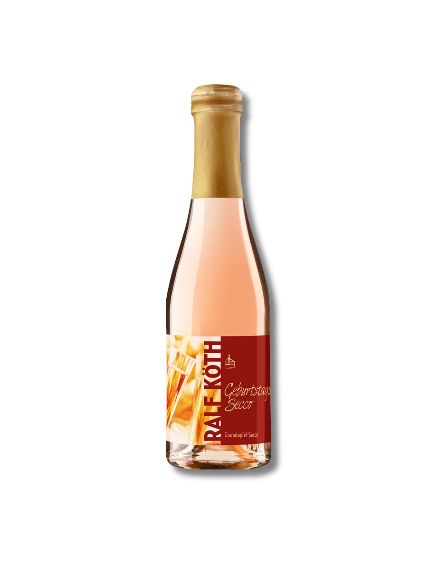 Geburtstags-Secco Piccolo 0,2 l – fruchtiger Granatapfel-Secco von Wein & Secco Köth in exklusiver Ausstattung, erhältlich in der Dreyer Confiserie in Hameln.