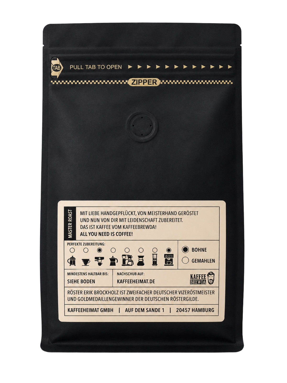 Rückseite und Inhalt Espresso No1 Italian Style Bohne 250g Kaffee Brewda