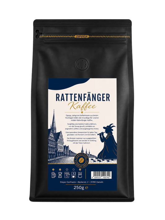 Inhalt Rattenfänger Kaffee mild gemahlen Hochland Arabica 250g Dreyer Confiserie