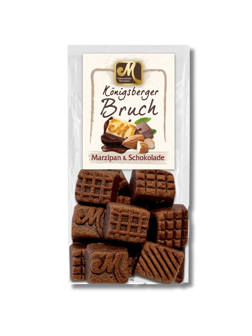 Königsberger Marzipanbruch mit Schokolade, 200 g, handgefertigt mit Edelmarzipan, von der Odenwälder Marzipan Konditorei – erhältlich in der Dreyer Confiserie in Hameln und online.