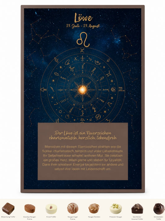 Rückseite und Inhalt Lauensteiner Sterne-Edition Löwe 125g Confiserie Lauenstein