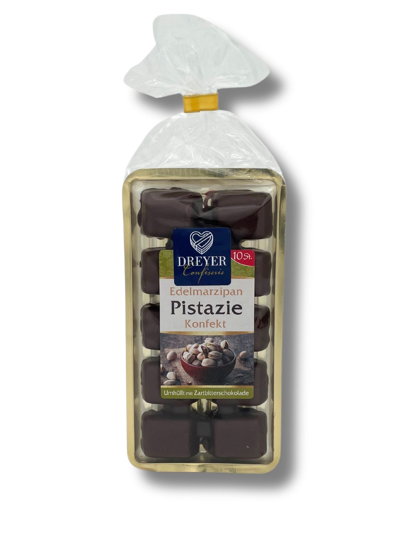 Handgefertigtes Pistazien-Marzipan-Konfekt von Odenwälder – erhältlich bei Dreyer Confiserie.