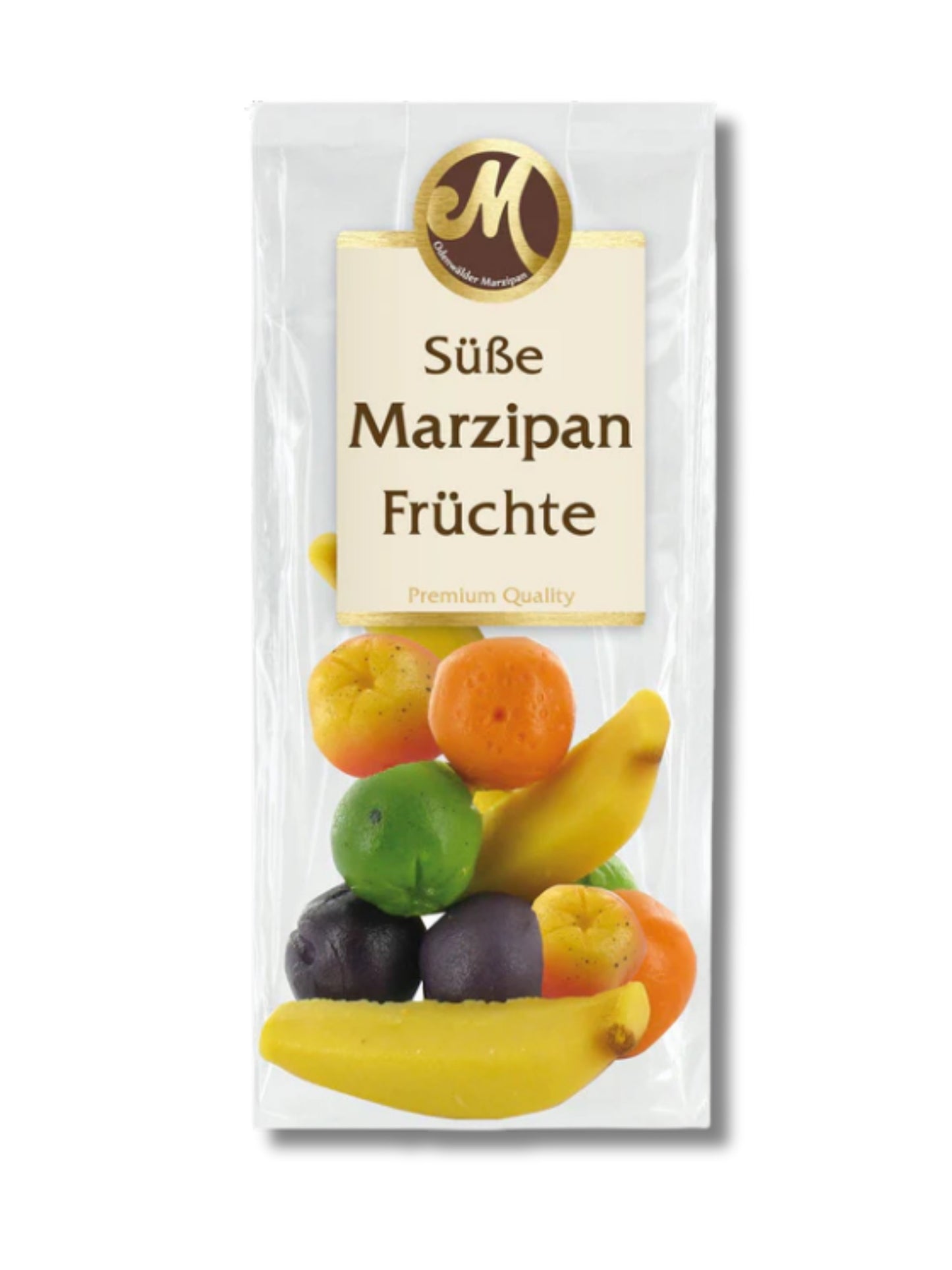 Süße Marzipanfrüchte, bunt modellierte Fruchtfiguren aus Edelmarzipan, 100 g, von der Odenwälder Marzipan Konditorei – erhältlich in der Dreyer Confiserie in Hameln und online.