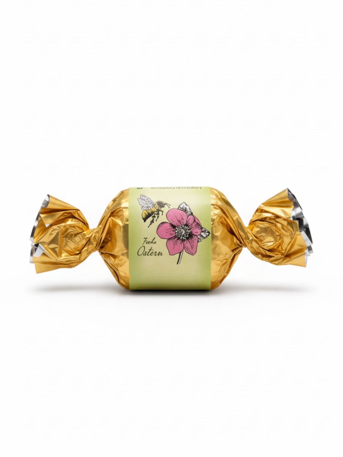 Nougat Happen Blume Biene 25g Ostern – Praline mit Nougat und Keks in Vollmilchschokolade in goldener Verpackung