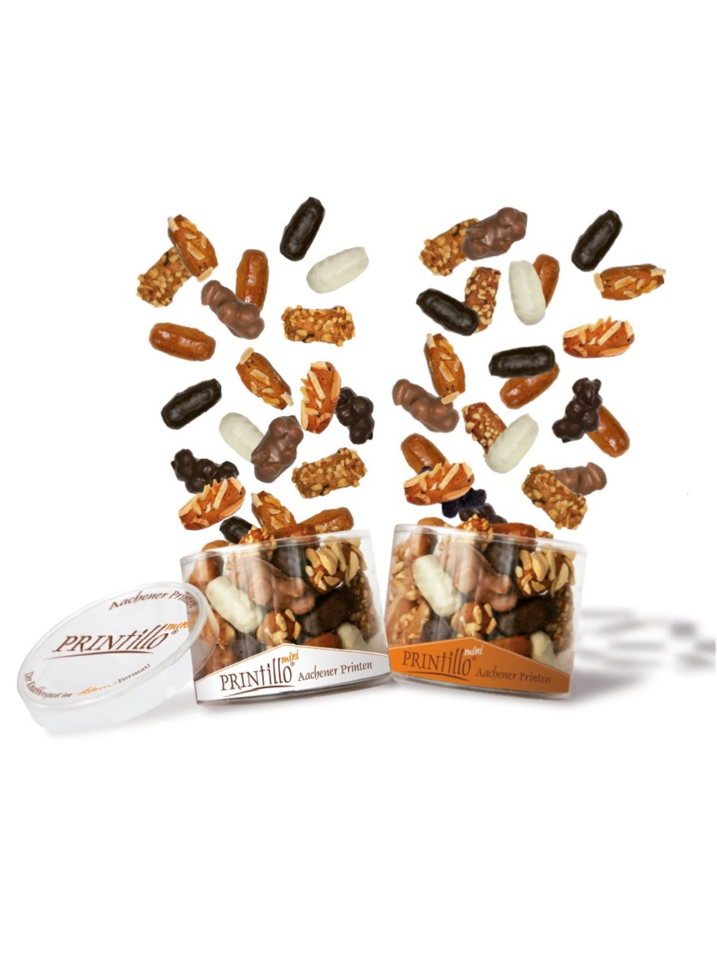 PRINtillo® Mini Mischung 200 g – feine Mini-Aachener Printen mit weißer Schokolade, Haselnüssen und Mandeln in zweifarbiger Dose