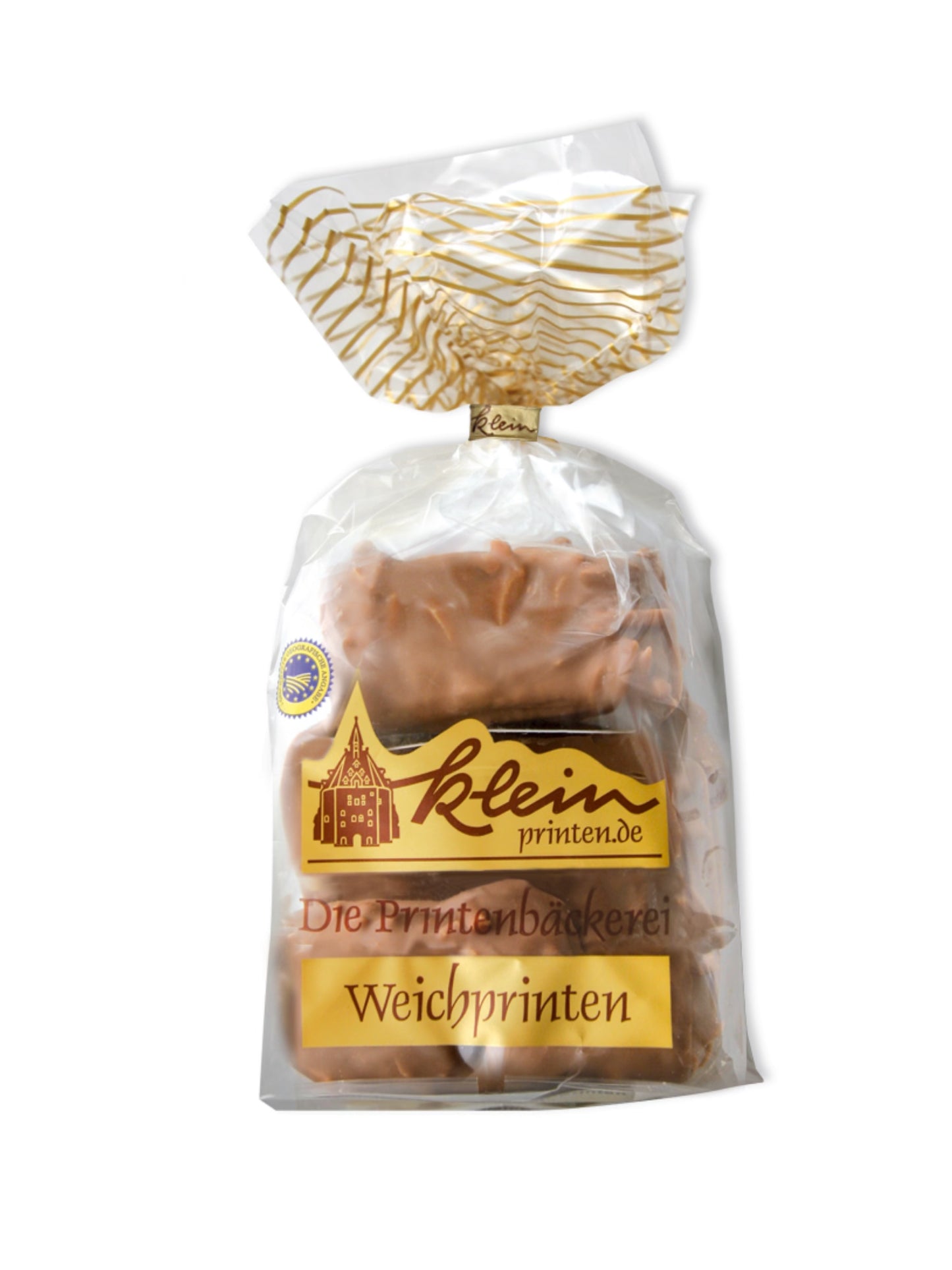 Vollmilch-Mandel-Weichprinten 200 g – weiche Aachener Printen mit feiner Vollmilchschokolade und aromatischen Mandeln, erhältlich in der Dreyer Confiserie in der Rattenfängerstadt Hameln.