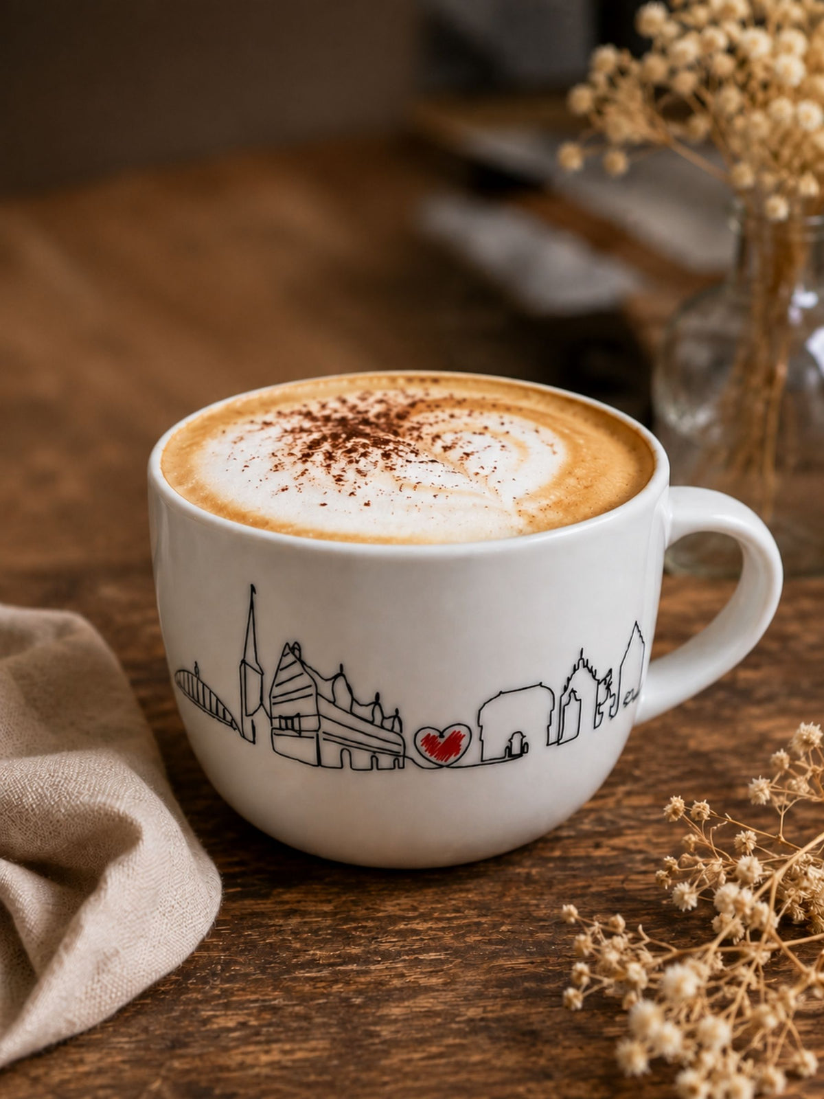 Cappuccino-Tasse gefüllt auf Holz Tisch