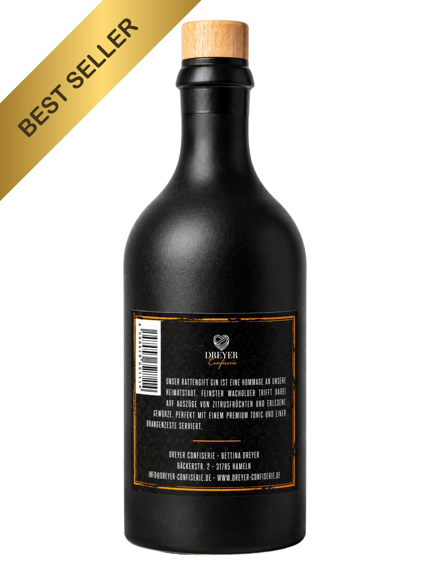 Rattengift Premium Gin Zitrus 500ml 47% Vol Dreyer Confiserie Rückseite