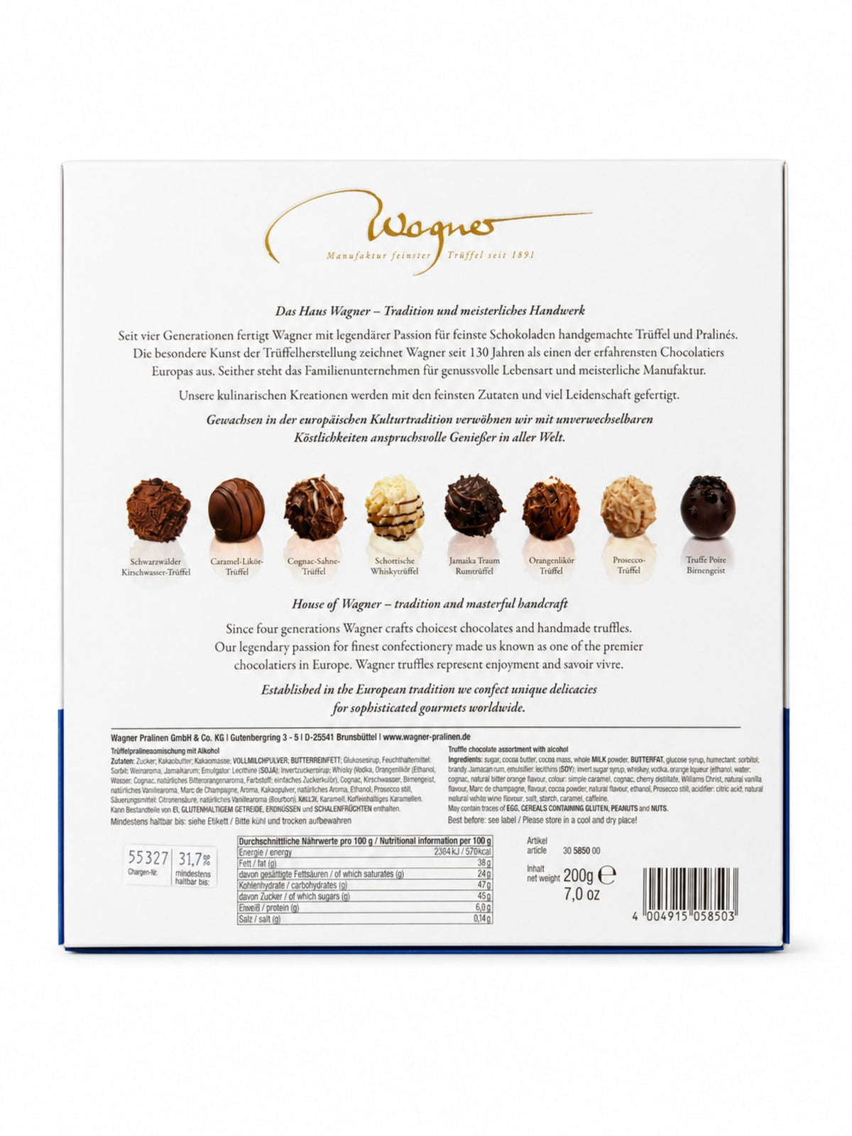 Trüffelpralines Klassik 200g von Wagner Pralinen