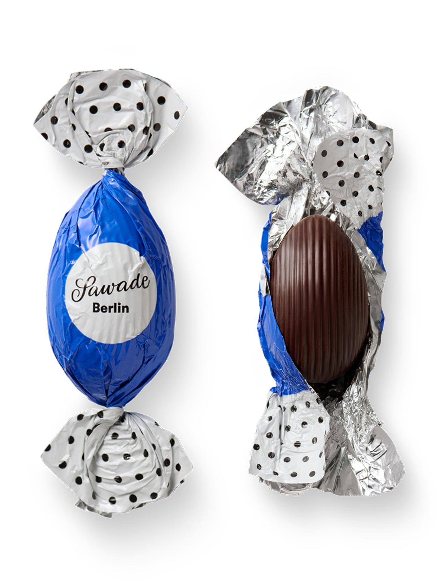 Sawade Trüffel-Osterei Nussnougat 20g in Zartbitterschokolade mit 60% Kakao, gefüllt mit Haselnuss-Nougat, erhältlich in der Dreyer Confiserie in Hameln.