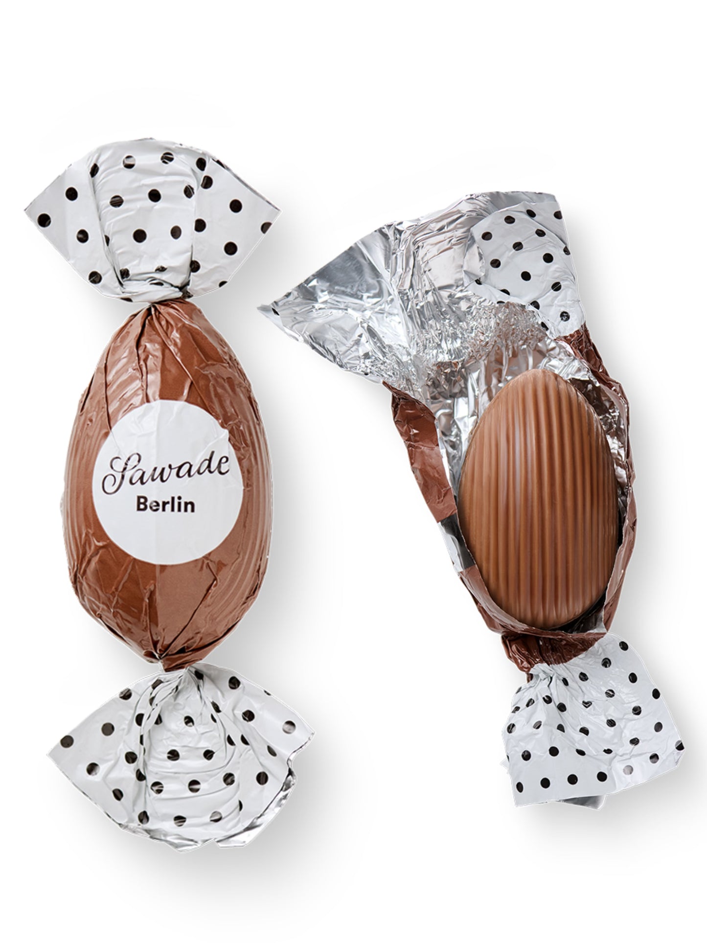 Sawade Trüffel-Osterei Schokoladen-Butter 20g aus Vollmilchschokolade mit Butter-Trüffelfüllung, alkoholfreie Osterpraline, erhältlich in der Dreyer Confiserie in Hameln.