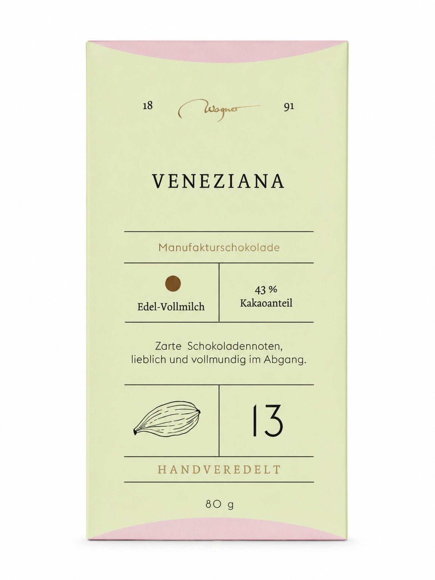 Manufakturschokolade Venezia Bio Vollmilch 43% 80g Wagner Pralinen