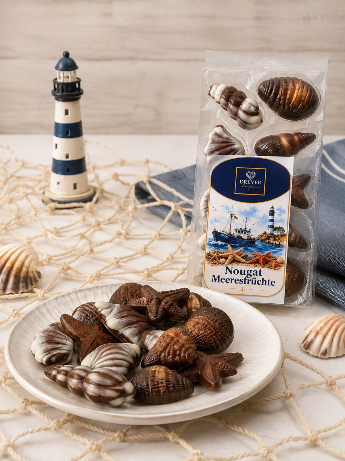 Nougat Meeresfrüchte 125g angerichtet auf Teller