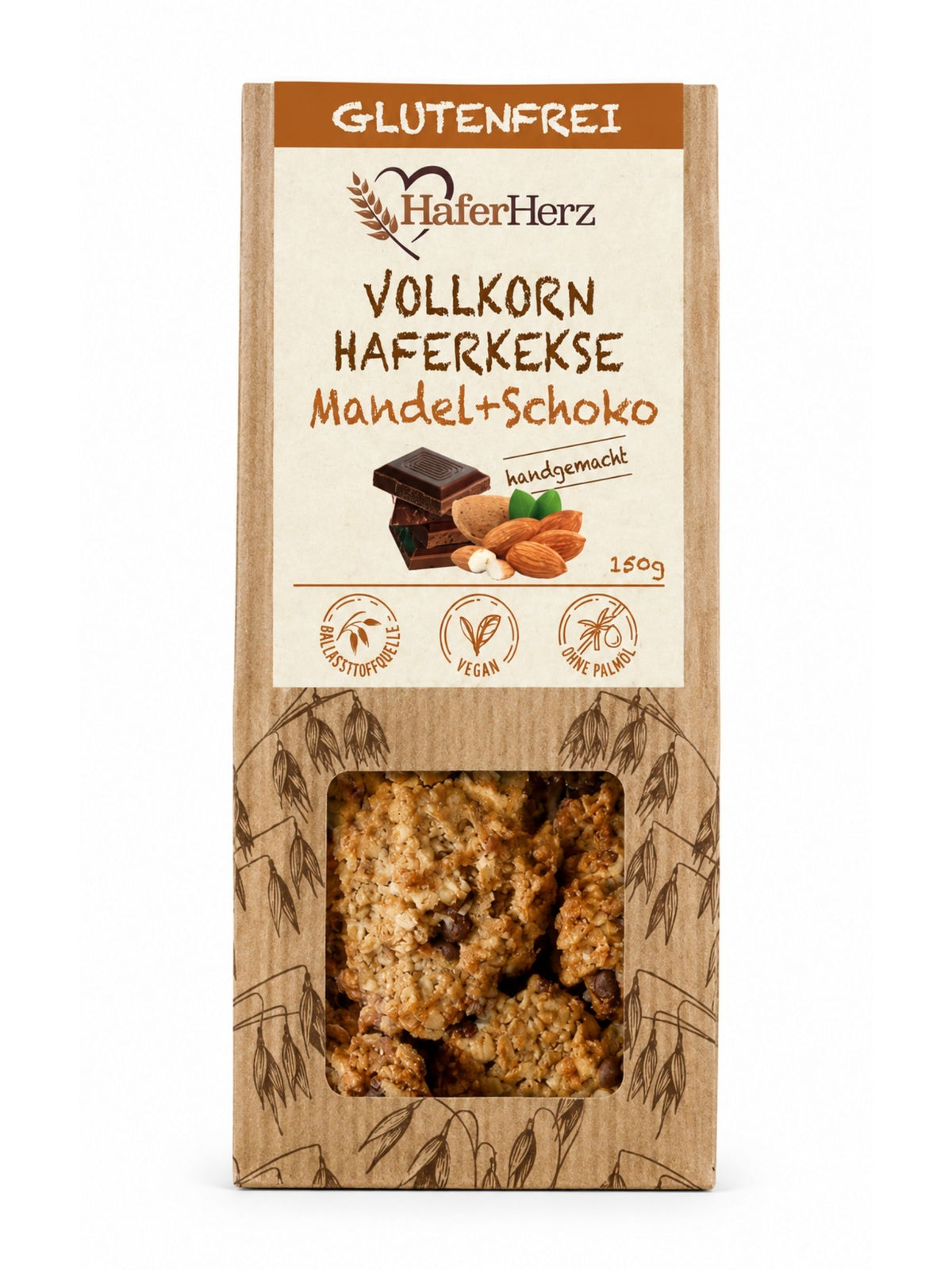 Vollkorn-Haferkekse Mandel-Schoko glutenfrei 150g HaferHerz