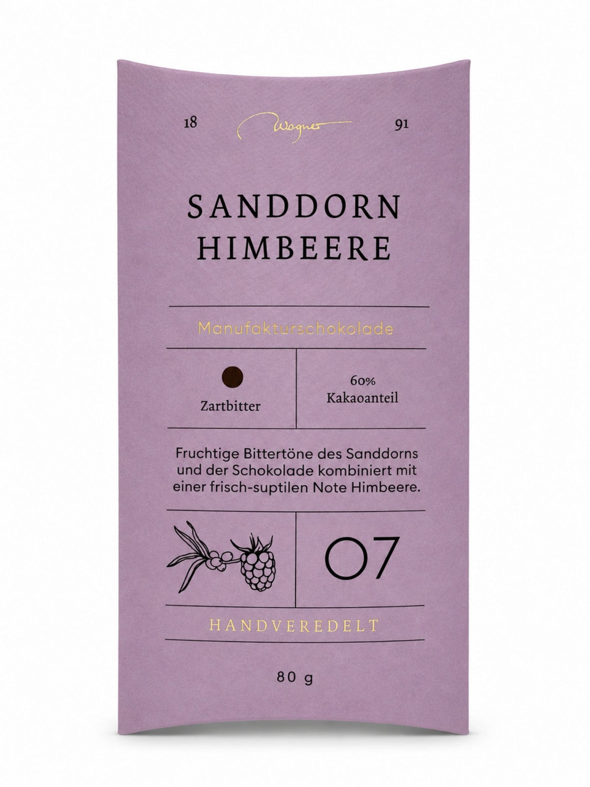 Manufakturschokolade Sanddorn Himbeere 80g Wagner Pralinen