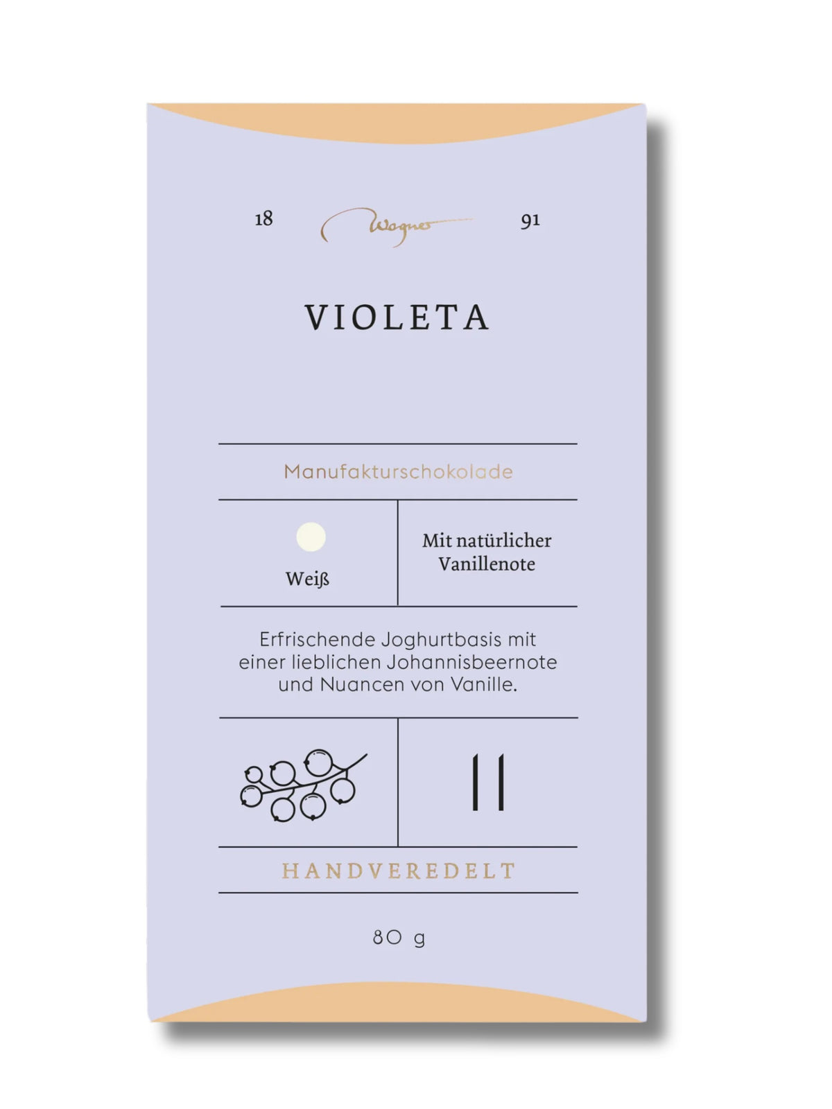 Manufakturschokolade Violeta Wagner Pralinen weiße Schokolade Johannisbeere Joghurt 80g