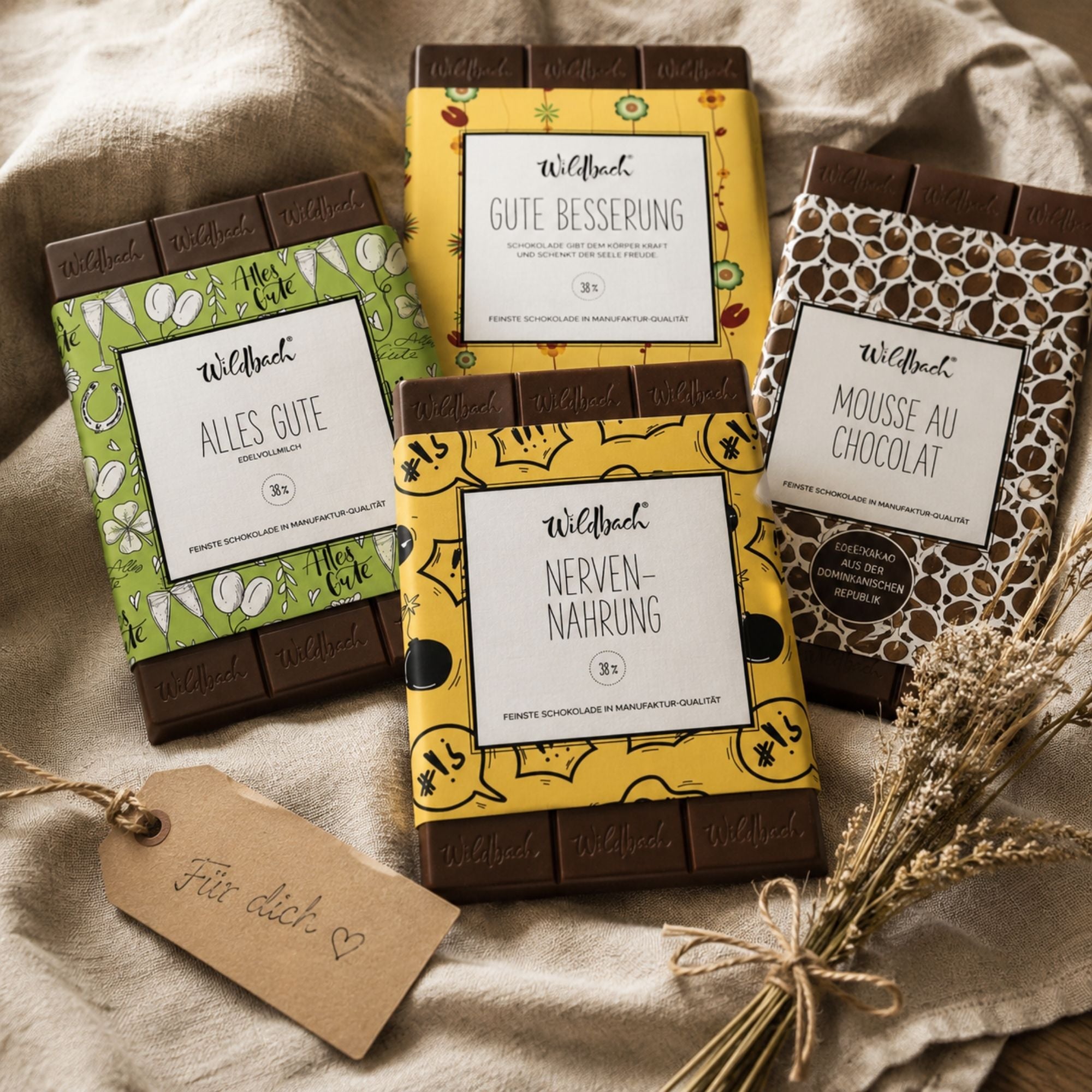 Wildbach Edelvollmilch-Tafeln als kleine Geschenkidee mit Botschaft