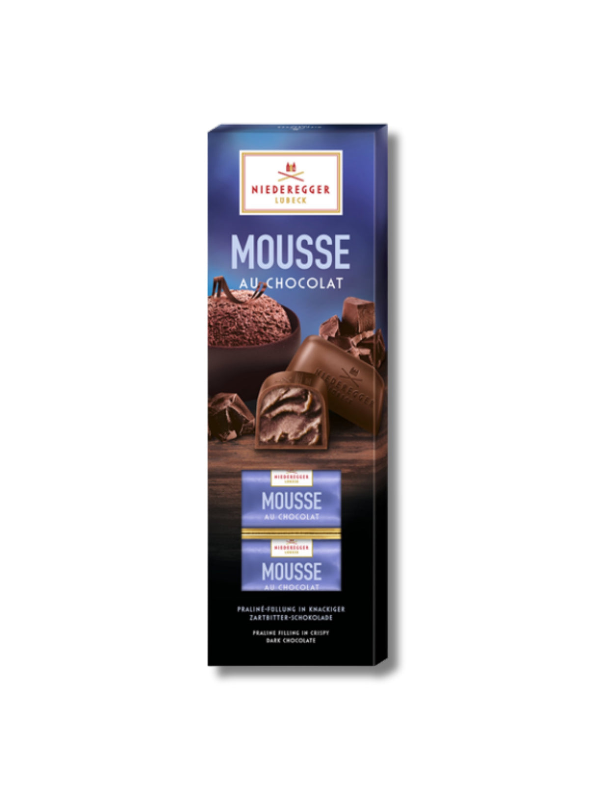 Niederegger Pralinen Mousse au Chocolat 100 g – Pralinen mit luftiger Zartbitter-Mousse-Füllung, umhüllt von knackiger Zartbitterschokolade, erhältlich in der Dreyer Confiserie in der Rattenfängerstadt Hameln.
