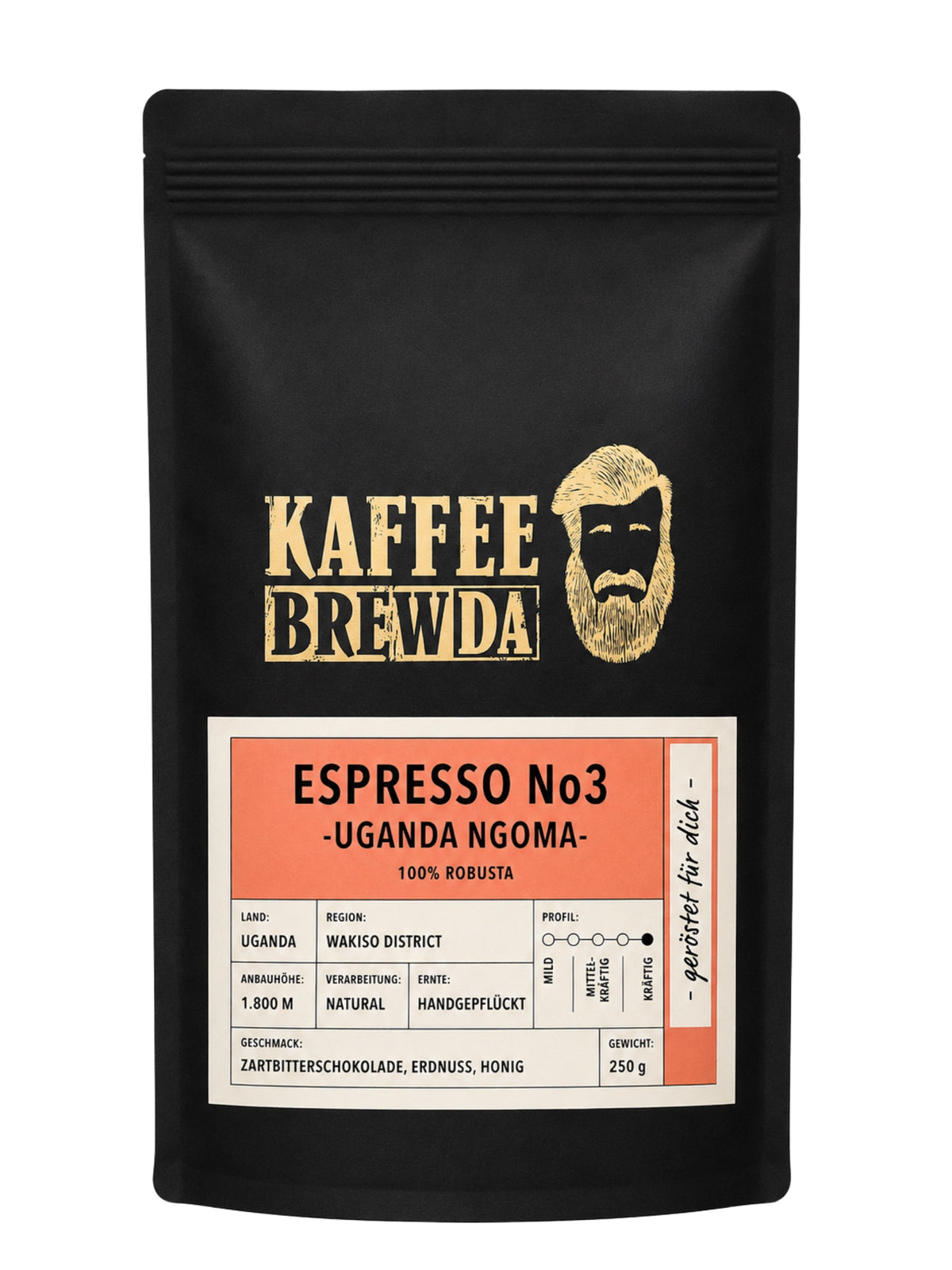 Espresso No3 Uganda Ngomo Bohne 250g Kaffee Brewda