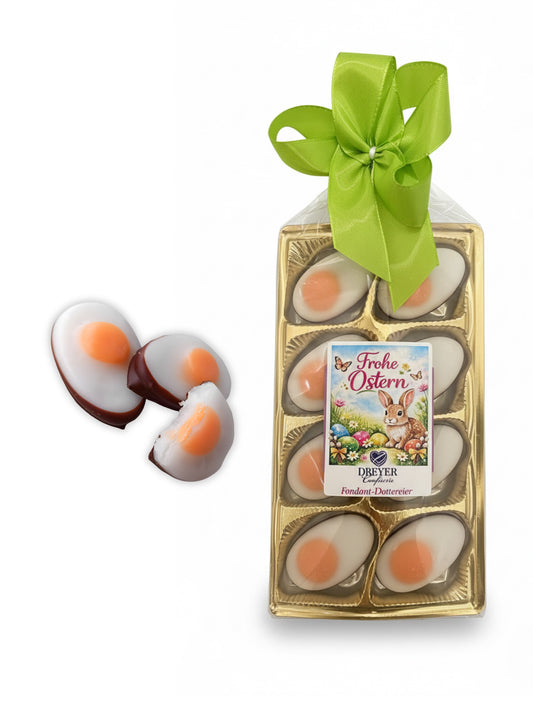 Fondant Dotter Eier mit Bitterschokolade in Geschenkverpackung von der Dreyer Confiserie – klassische Ostersüßigkeit. 