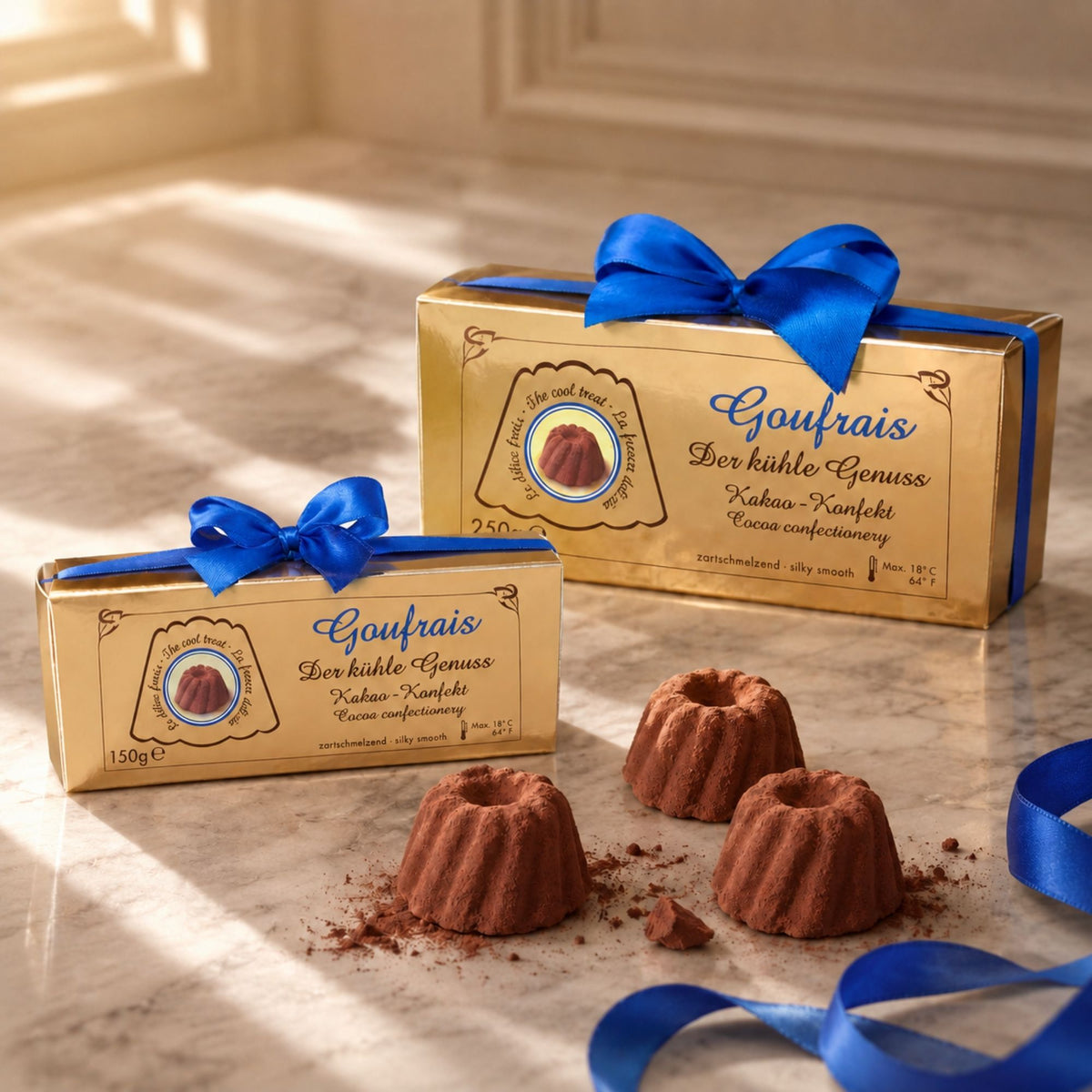 Goufrais Geschenkpäckchen 150g und Geschenkpackung 250g in Goldverpackung