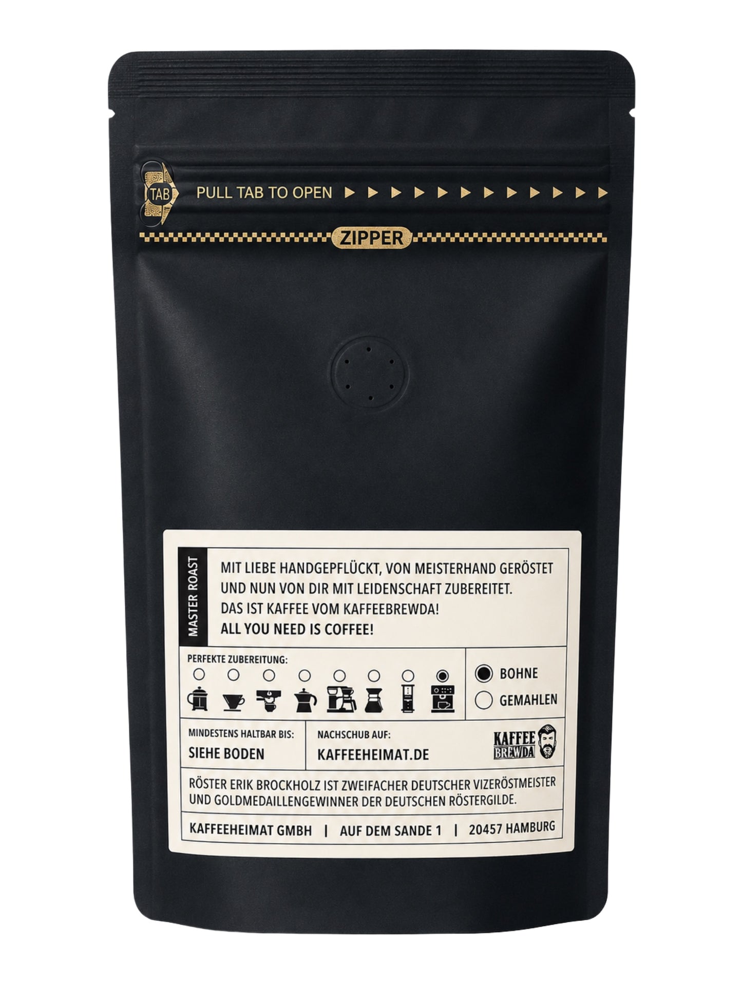 Rückseite und Inhalt Espresso No2 Hallo Wach Bohne 250g Kaffee Brewda