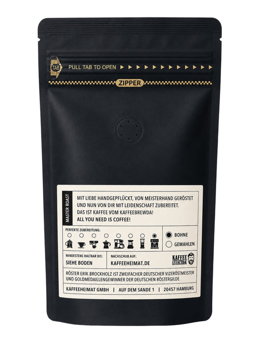 Rückseite und Inhalt Espresso No2 Hallo Wach Bohne 250g Kaffee Brewda