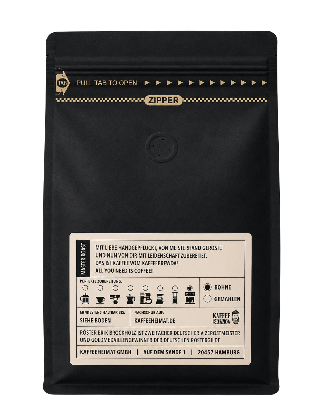 Rückseite und Inhalt Espresso No3 Uganda Ngomo Bohne 250g Kaffee Brewda