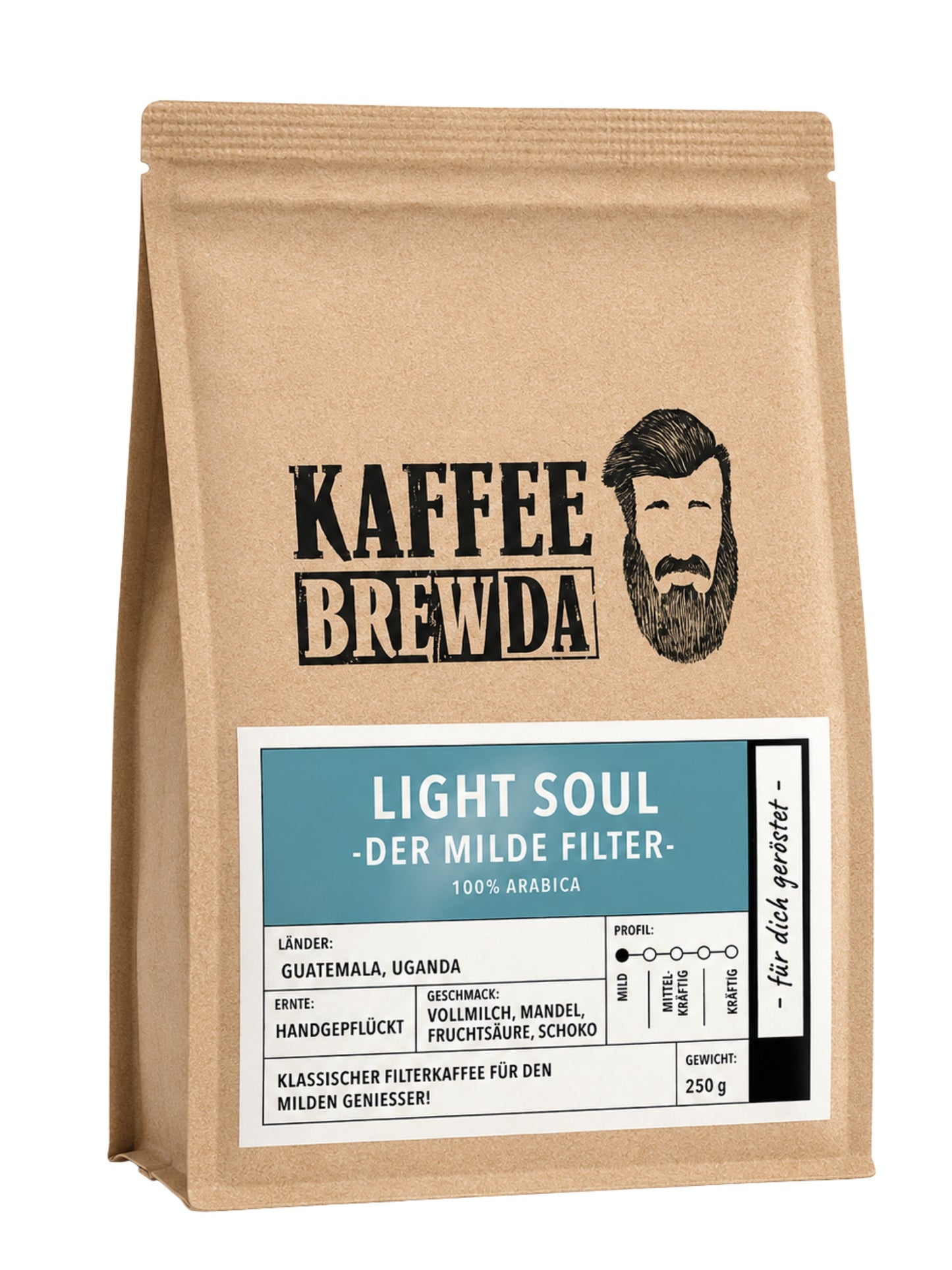 Light Soul milder Filterkaffee gemahlen 250g Kaffee Brewda
