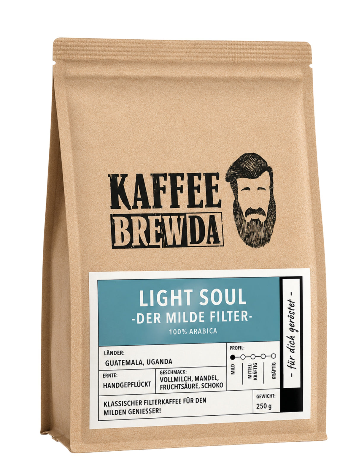 Light Soul milder Filterkaffee gemahlen 250g Kaffee Brewda