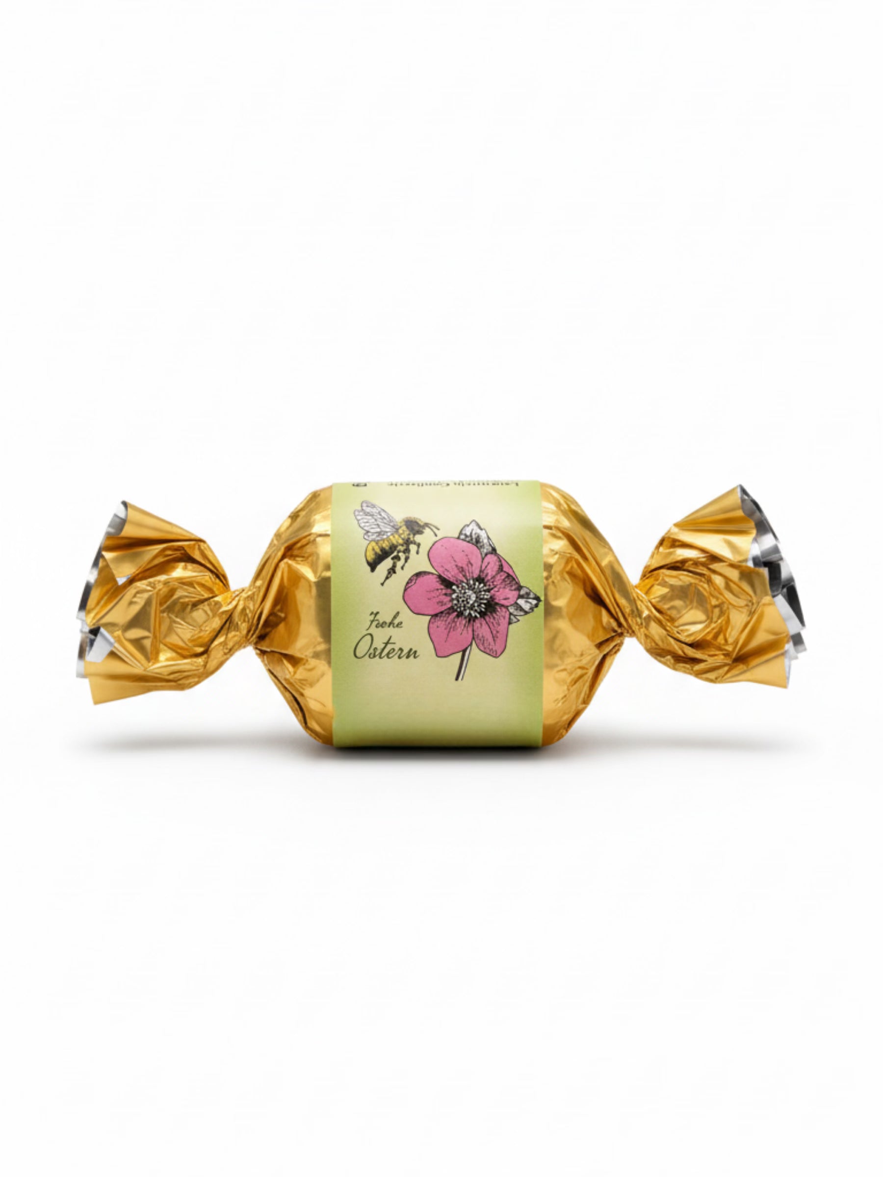 Nougat Happen Blume Biene 25g Ostern – Praline mit Nougat und Keks in Vollmilchschokolade in goldener Verpackung