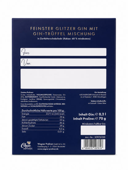 Rückseite von Feinster Glitzer Gin mit Gin-Trüffeln 270g Choc Verliebt