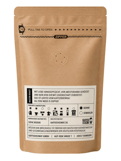 Rückseite und Inhalt Guatemala Rosito Roque Alzatate Kaffee Bohne 250g Kaffee Brewda