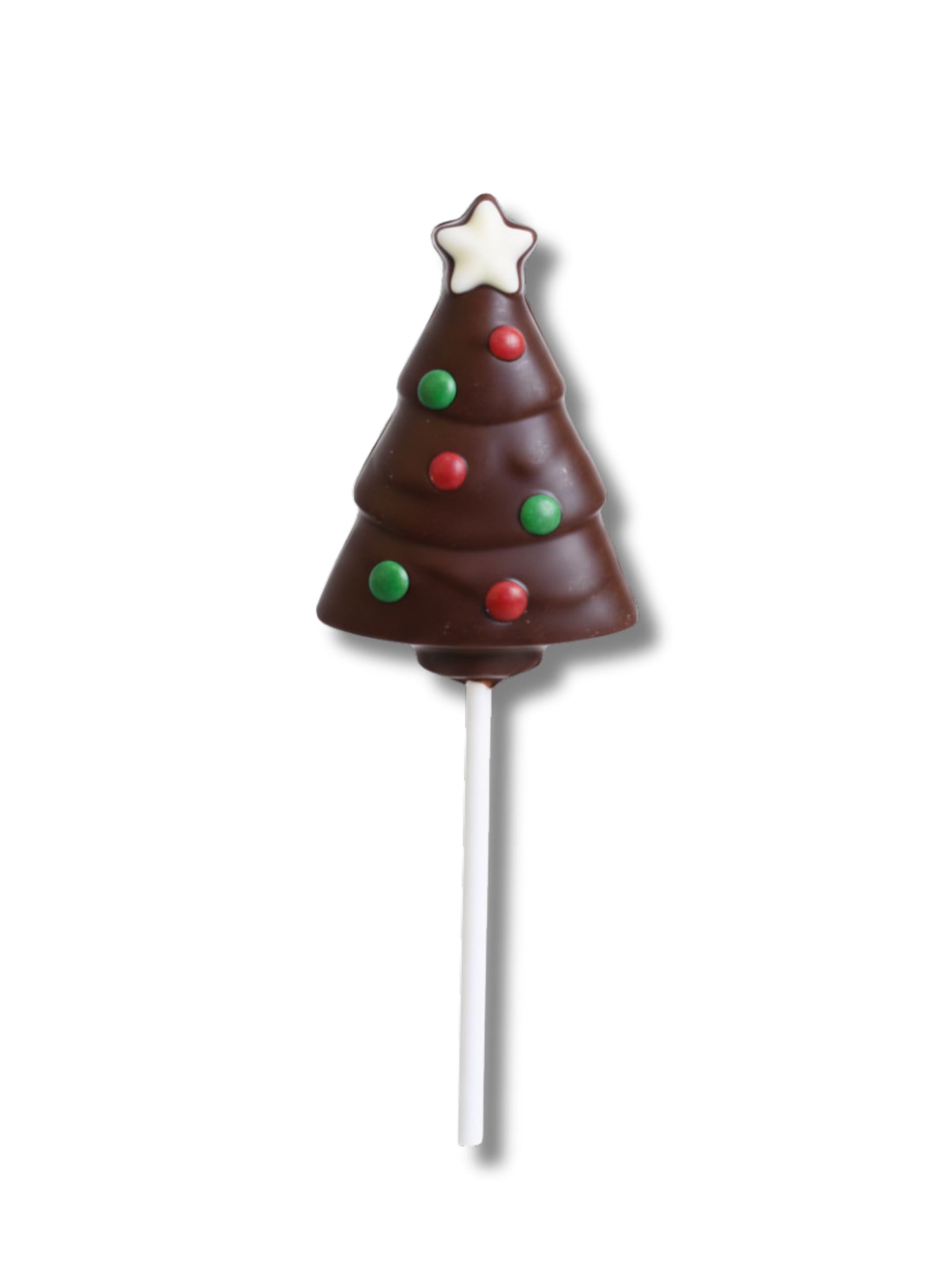 Schokoladen Weihnachts Lolli „Baum“ Zartbitter 30g von Meynendonckx dunkler Schokoladen-Lolli in Tannenbaumform mit farbiger Dekoration, erhältlich in der Dreyer Confiserie in der Rattenfängerstadt Hameln.