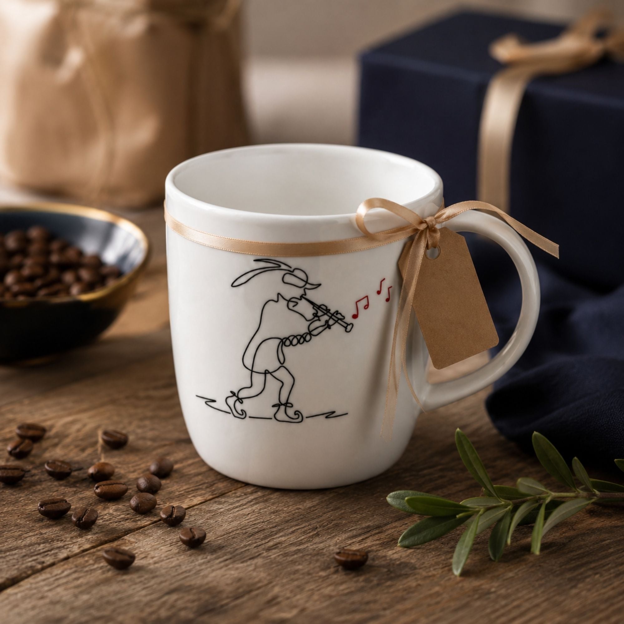 Rattenfänger-Tasse als geschenkfertiges Souvenir mit Schleife