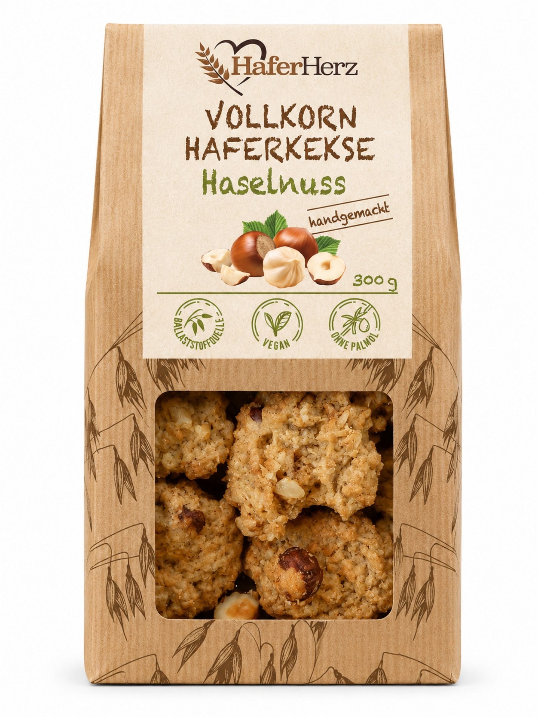 Vollkorn Haferkekse Haselnuss 300g HaferHerz