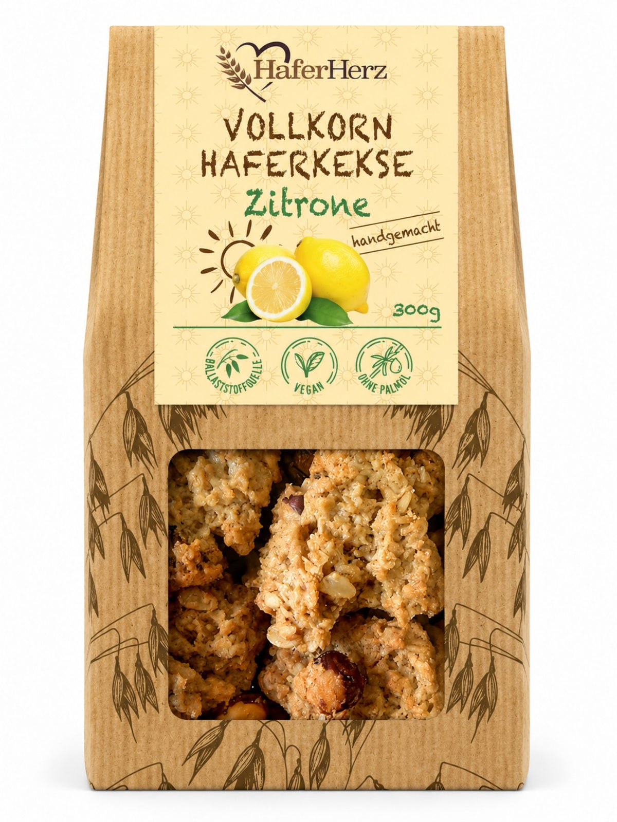 Vollkorn Haferkekse Zitrone vegan 300g HaferHerz